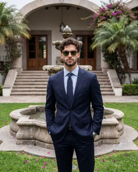 Dapper Gentleman at Estate Fountain