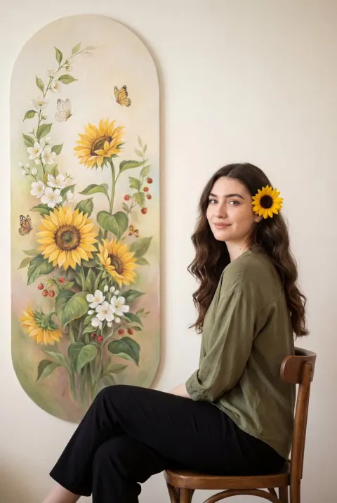 Sunflower Portrait with Artistic Background