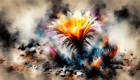CloseUp Vibrant Desert Flower Watercolor Effect