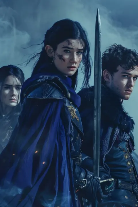 Medieval Fantasy: Three Figures with Indigo Capes