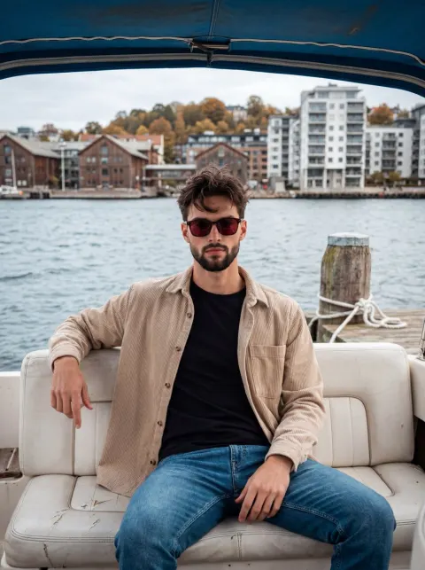 Cool Guy on Boat Waterfront Portrait