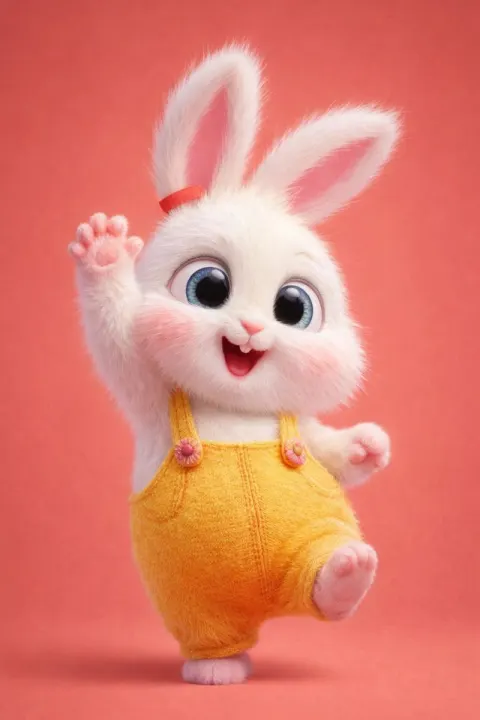Cheerful Bunny Waving Joyfully