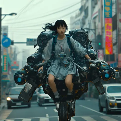 Asian School Girl in Mechanic Armor