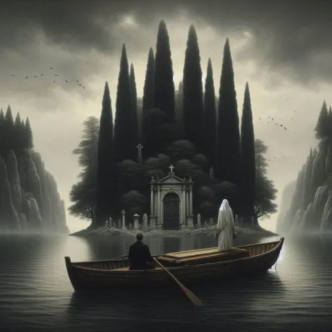 Rowboat Approaching Mysterious Island
