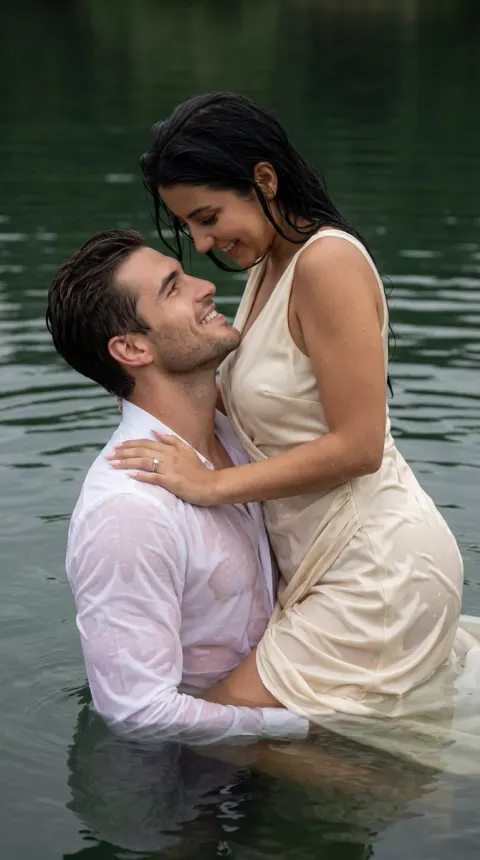 Cinematic Lake Couple Embrace