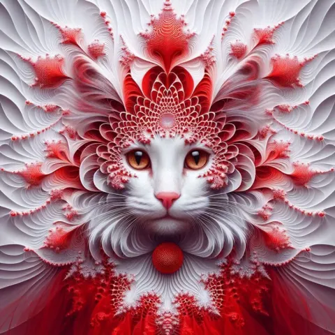 Maine Coon Cat in Red Fractal