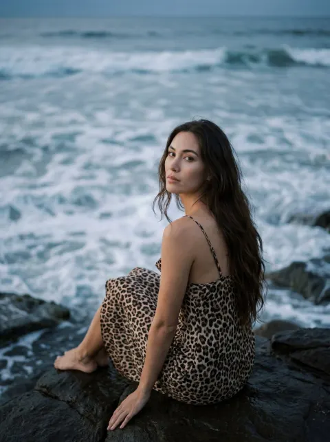 Leopard Dress Coastal Evening Portrait