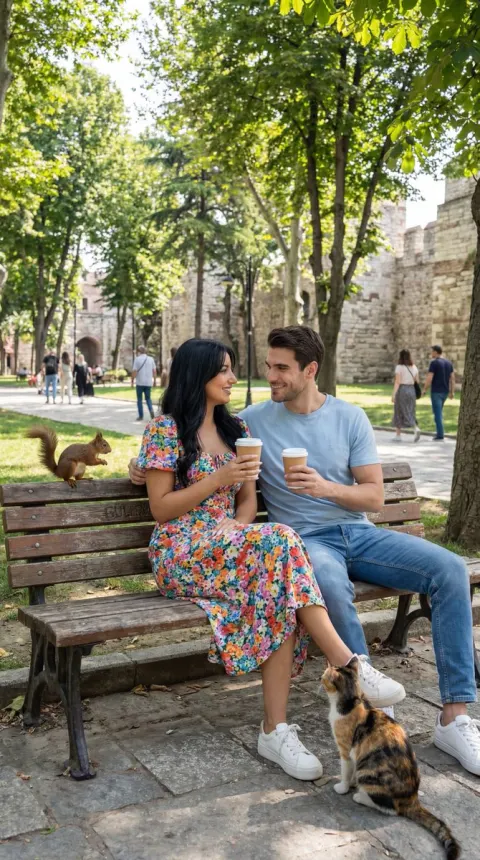 Candid Park Romance With Squirrel and Cat