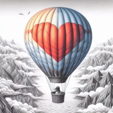 Graphite Pencil Drawing of Hot Air Balloon