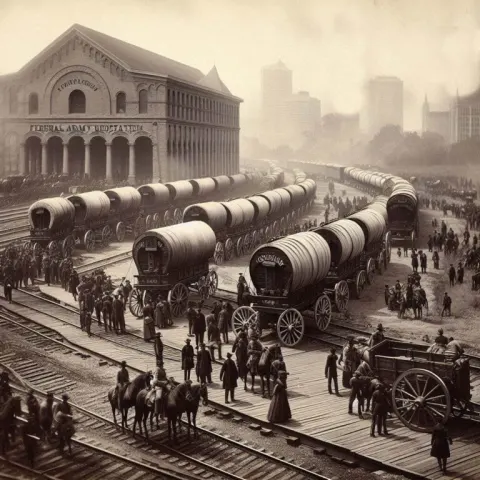 Federal Army Wagons at Atlanta Depot, 1864