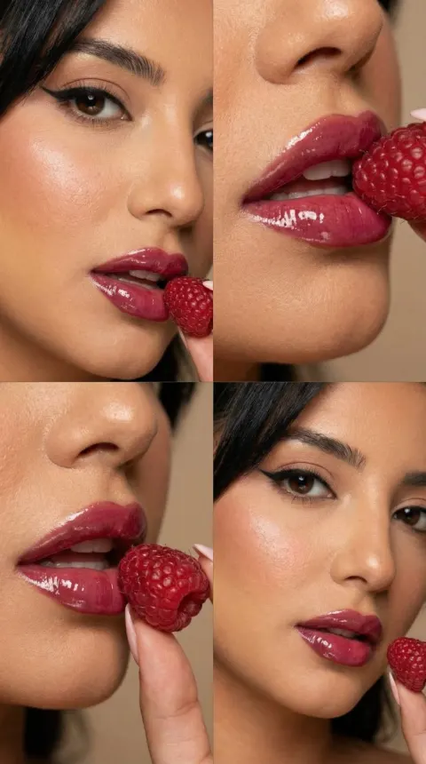 Raspberry Gloss Beauty Macro Grid