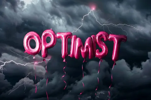 Pink Balloon Text “OPTIMIST” in Storm