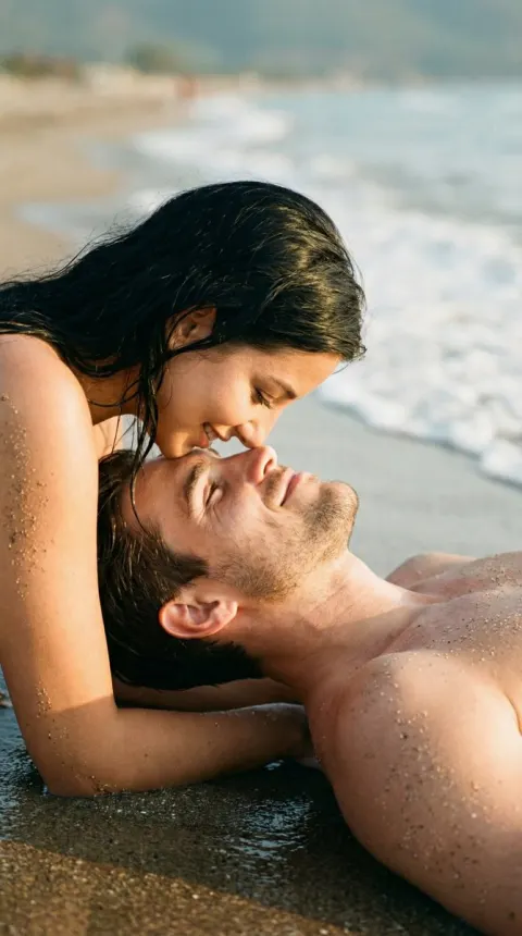 Beach Lovers Tender Moment