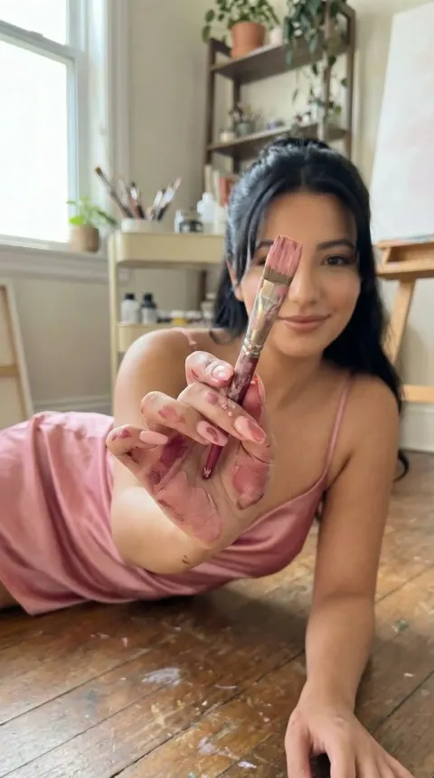Pink Satin Art Studio Portrait