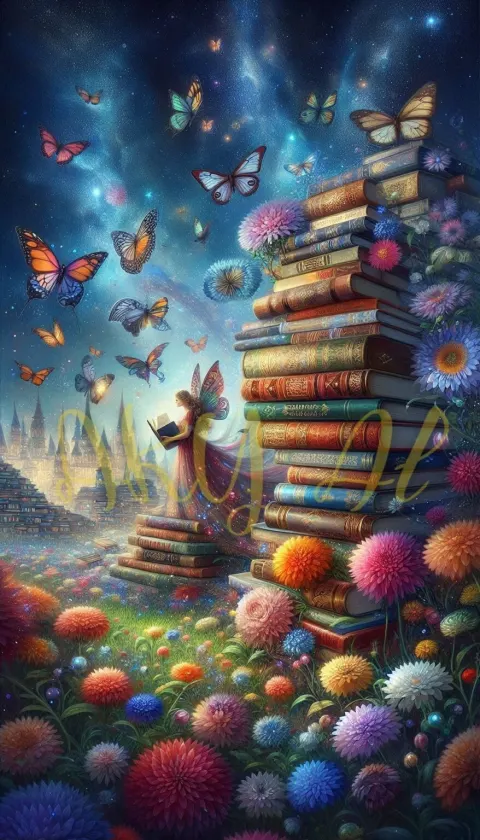 Fantasy Books with Flowers and Butterflies