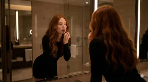Mirror Moment: Red Lip Elegance