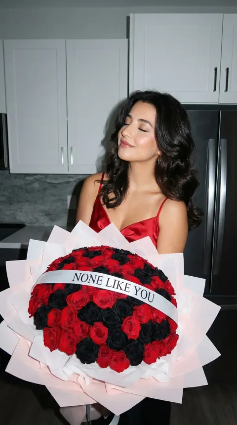 Elegant Woman Holding Luxurious Rose Bouquet