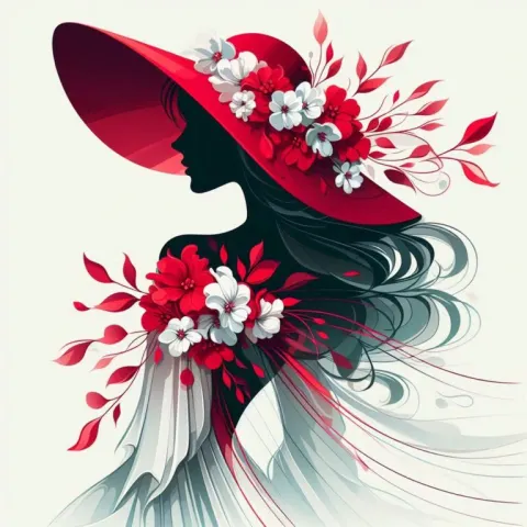 Stylized Woman in Floral Red Hat