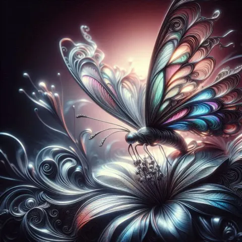 Gothic Butterfly on Flower, Foil Art