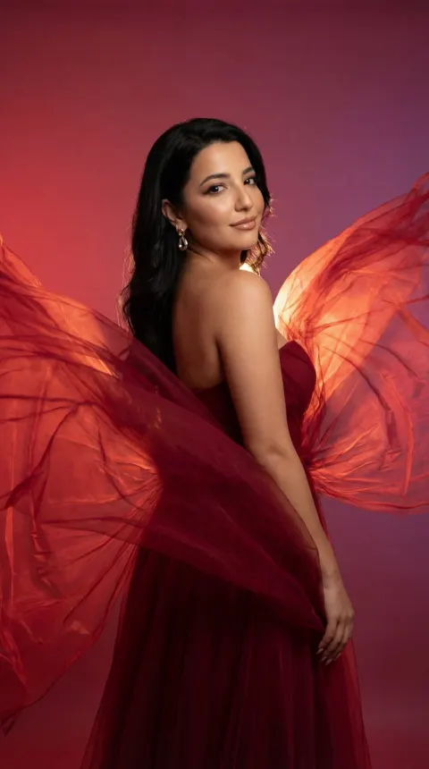 Cinematic Red Couture Portrait