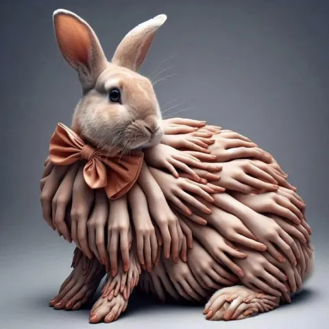 Bunny in Surreal Dress of Hands
