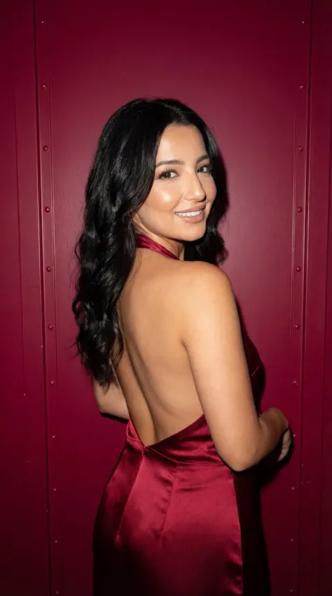 Red Wall Backless Dress Portrait