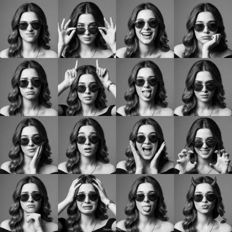 Sunglass Girl Expression Grid