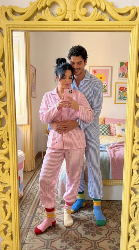 Cozy Couple Mirror Selfie