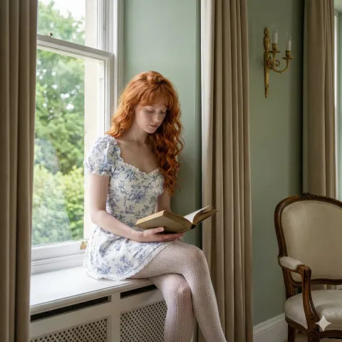 Serene Girl Reading by Window