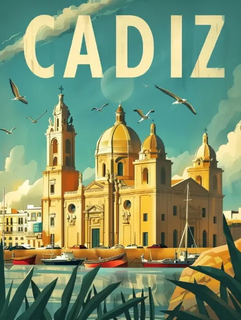 Cadiz Cathedral Vibrant Retro Travel Poster