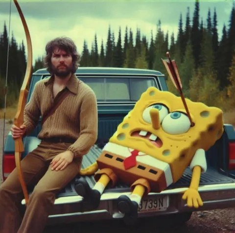 1980s Polaroid Hunter with SpongeBob Trophy