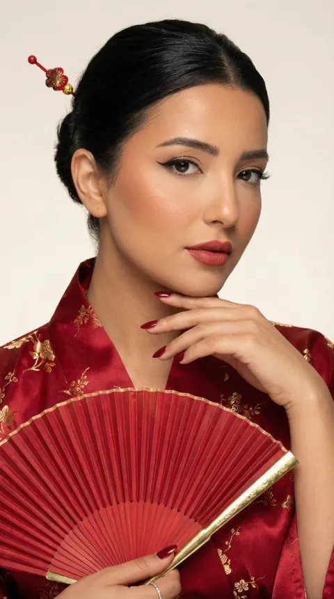 Red Kimono Editorial Beauty Portrait