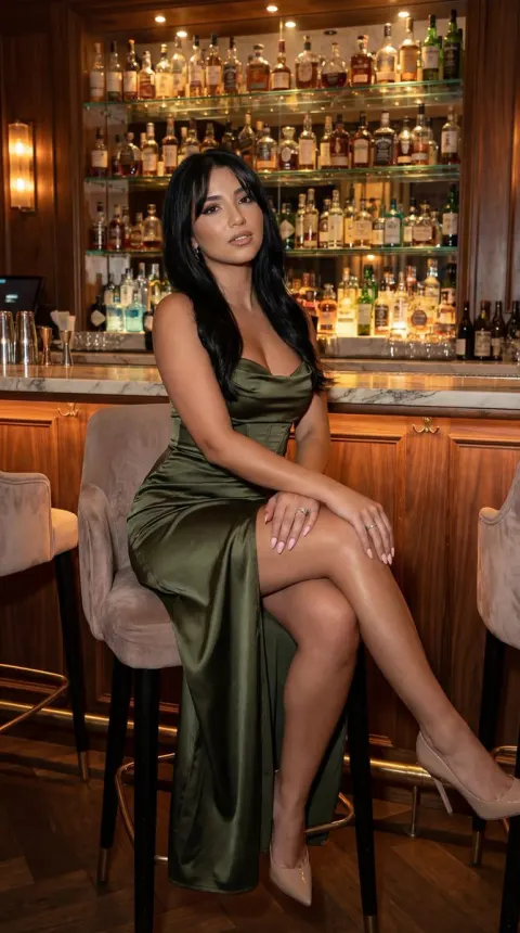 Luxury Green Satin Bar Portrait