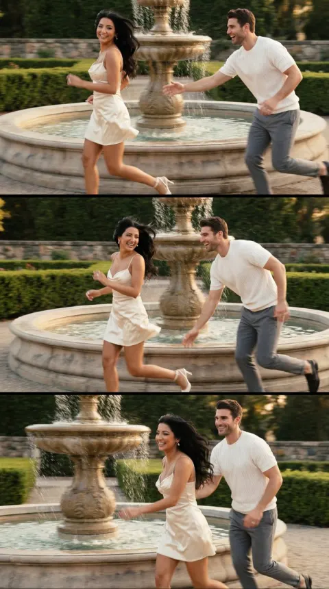 Romantic Fountain Run Cinematic Love