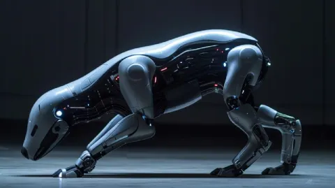 Futuristic Robotic Dog in Dim Studio