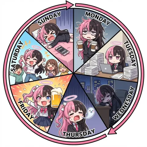 Weekly Office Worker Cycle Illustration