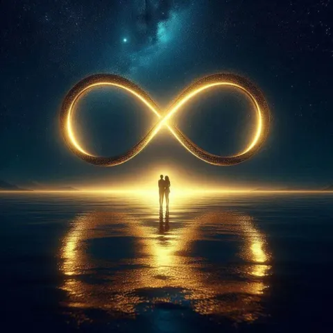 Silhouetted Couple with Gold Infinity Symbol