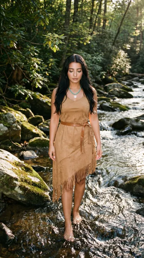 Fringe Dress Forest Stream Portrait