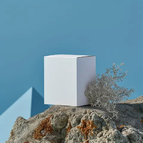 White Cardboard Box on Rock Mockup