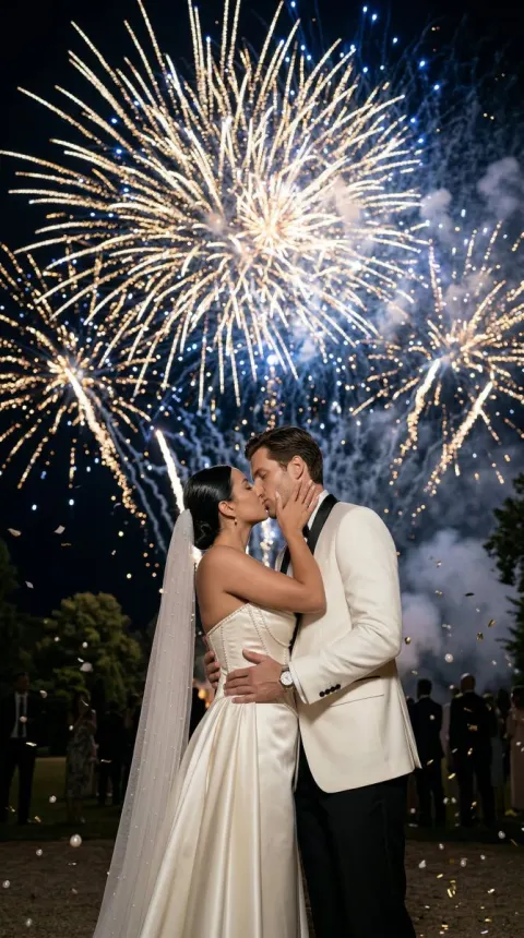 Epic Firework Wedding Kiss