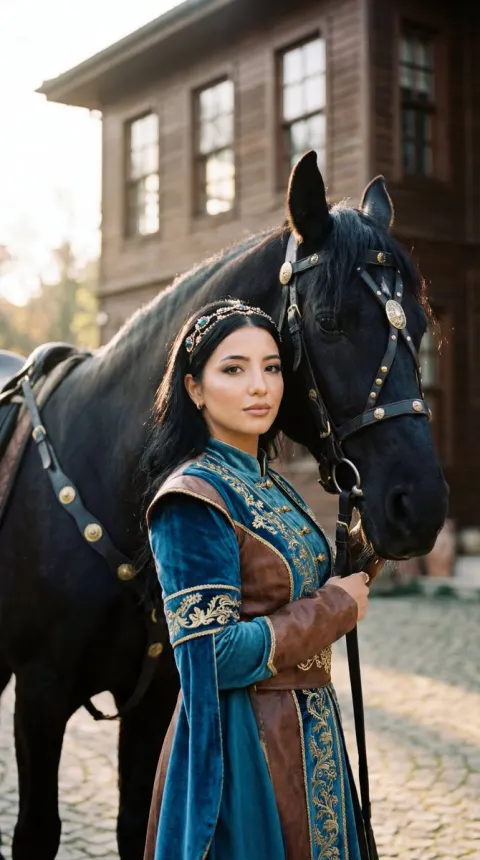 Ottoman Woman Black Horse Portrait