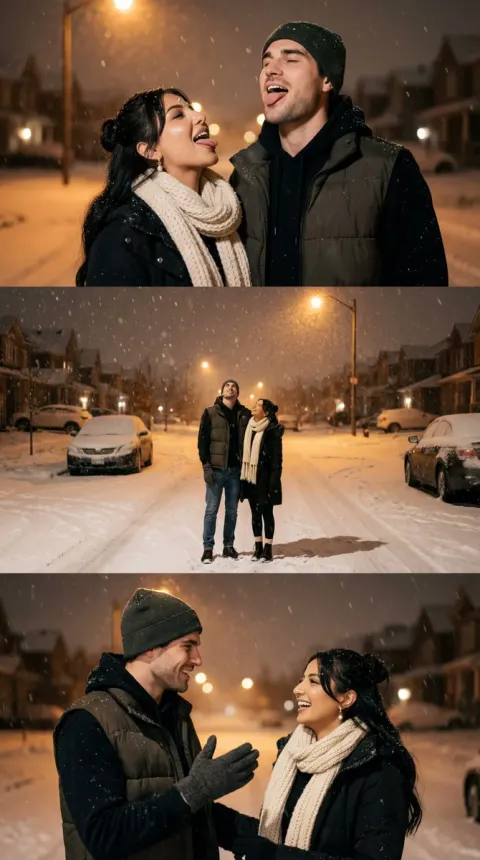 Snowy Night Couple Triptych