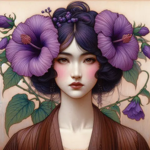 Art Nouveau Woman with Purple Hair