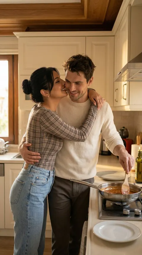 Romantic Couple Cooking In Cozy Kitchen