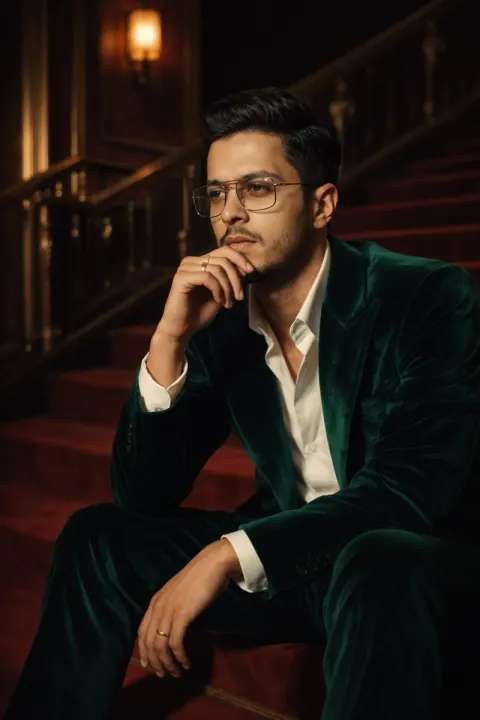 Cinematic Emerald Velvet Suit Fashion