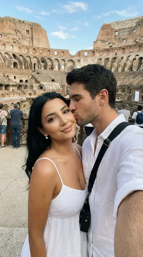 Couple Kiss at Rome Colosseum