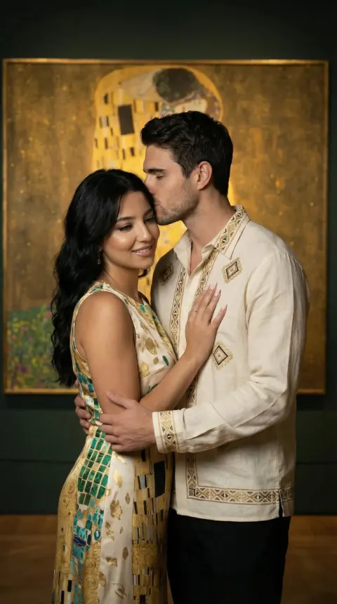 Klimt Gold Couple Portrait