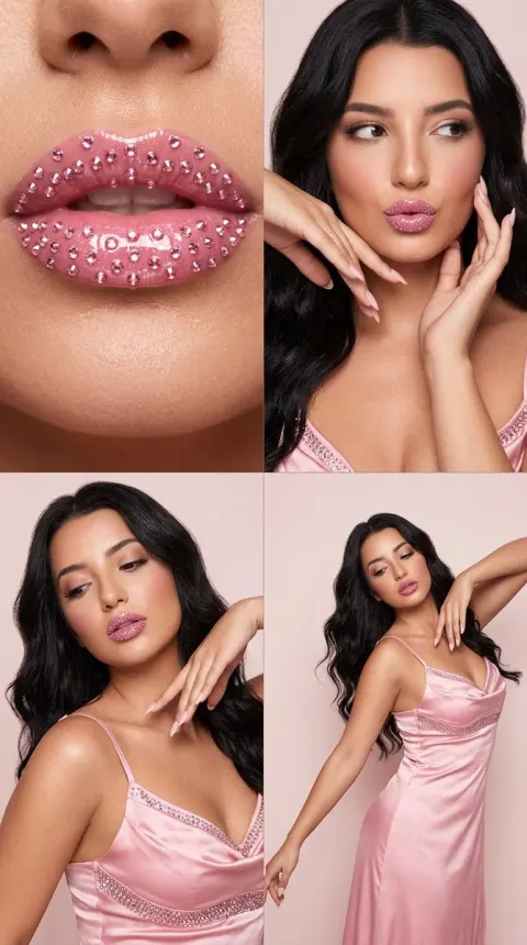 Pink Rhinestone Lips