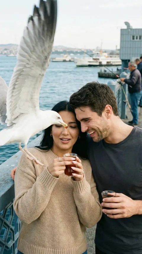 Seagull Interrupts Tea On Galata Bridge