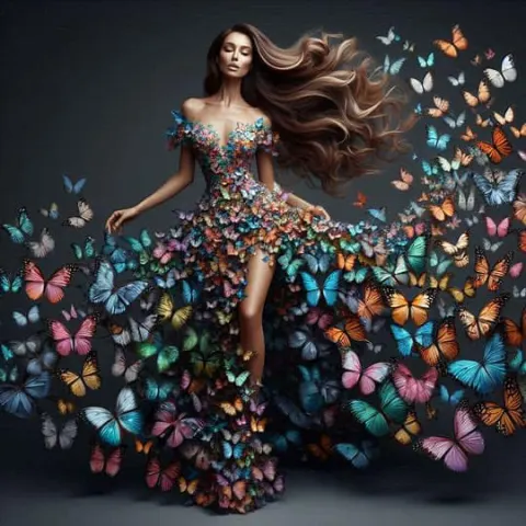 Woman in Butterfly Dress Portrait